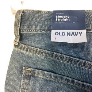 Old Navy Slouchy Straight jean shorts NWT. Medium wash and distressed. Size 8